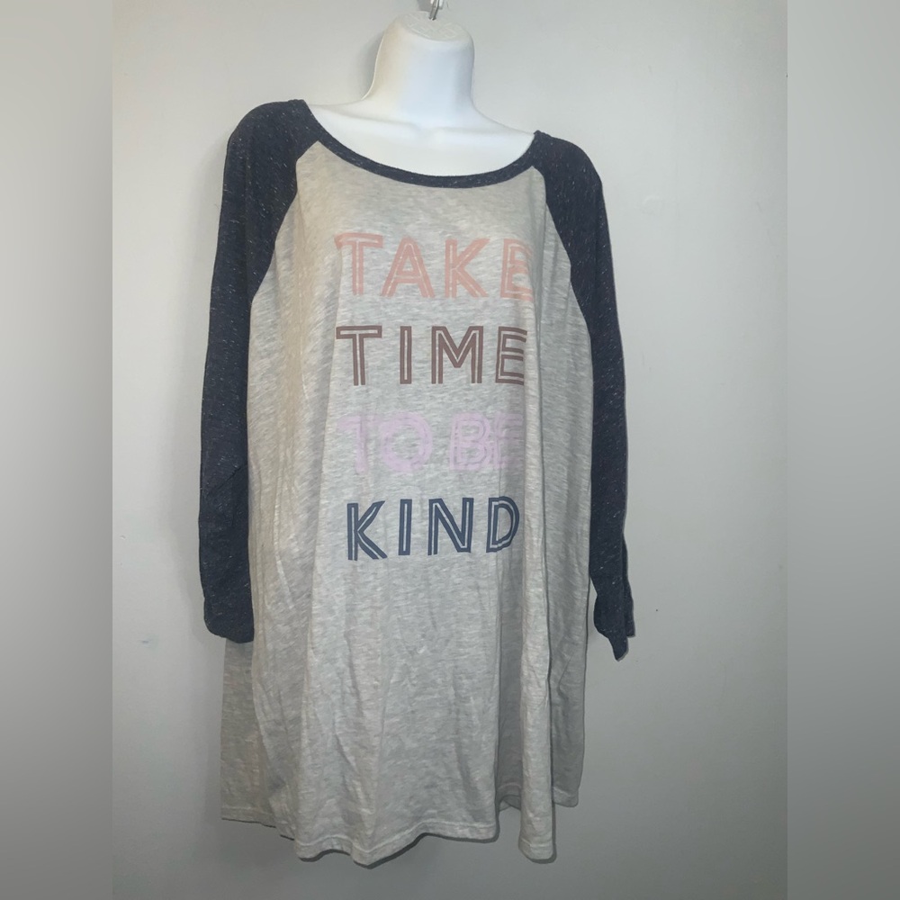 EVRI Preloved Light Gray & Navy Comfy Oversized Raglan Nightshirt Sz 4X